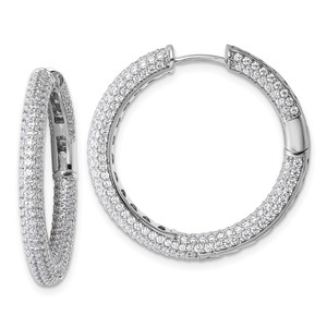 Sterling Silver Rhodium-plated In and Out CZ Pave 3.1 x 29mm Hinged Hoop Earrings