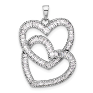 Sterling Silver Rhodium-plated Intertwined CZ Hearts Pendant