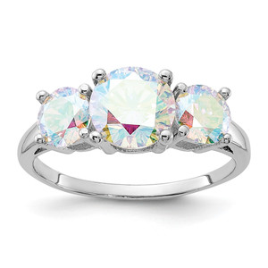 Sterling Silver Rhodium-plated Iridescent CZ 3-Stone Ring - QR-EB96A520-5593