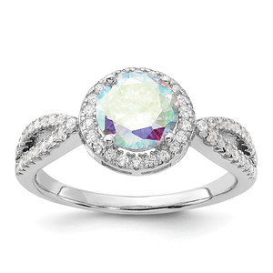 Sterling Silver Rhodium-plated Iridescent CZ Halo Ring - QR-A50D9A66-7760