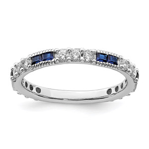 Sterling Silver Rhodium-plated Lab Cr Blue Spinel & CZ Ring - QR-7A0D765D-7690
