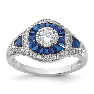 Sterling Silver Rhodium-plated Lab Created Blue Spinel & CZ Ring