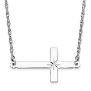 Sterling Silver Rhodium-plated Large D/C Sideways Cross Necklace - QG-57C09AE3-8775