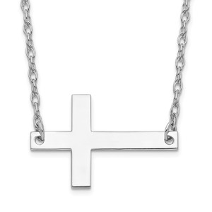 Sterling Silver Rhodium-plated Large Sideways Cross Necklace - QG-97CEDD42-1891