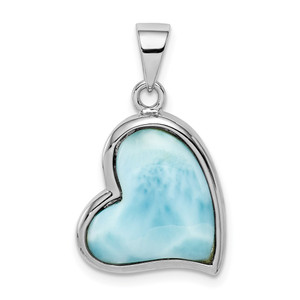 Sterling Silver Rhodium-plated Larimar Heart Pendant - QP-A731CB56-4721