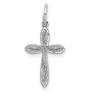 Sterling Silver Rhodium-plated Laser Designed Cross Charm - QX-284E84CB-9565