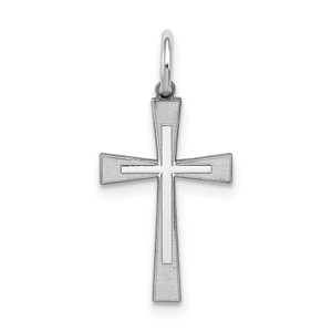 Sterling Silver Rhodium-plated Laser Designed Cross Charm - QX-8379F6B8-4200