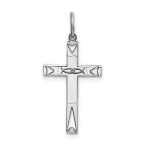 Sterling Silver Rhodium-plated Laser Designed Cross Pendant - QX-16B44E8B-1642