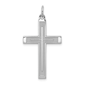 Sterling Silver Rhodium-plated Laser Designed Cross Pendant - QX-218FE136-7238