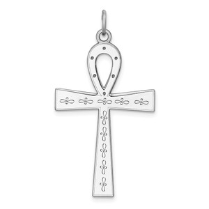 Sterling Silver Rhodium-plated Laser Designed Cross Pendant - QX-285775DE-6093