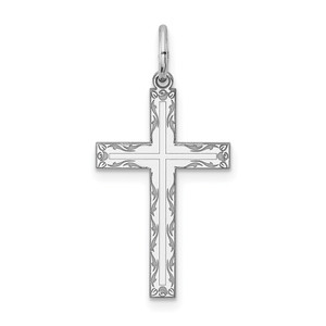 Sterling Silver Rhodium-plated Laser Designed Cross Pendant - QX-303B78E9-5768
