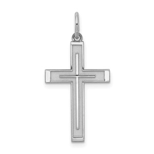 Sterling Silver Rhodium-plated Laser Designed Cross Pendant - QX-33B16CED-6950