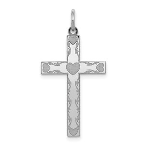 Sterling Silver Rhodium-plated Laser Designed Cross Pendant - QX-40239A4E-7359