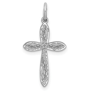 Sterling Silver Rhodium-plated Laser Designed Cross Pendant - QX-5B522032-9117