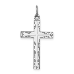 Sterling Silver Rhodium-plated Laser Designed Cross Pendant - QX-748385F1-4566