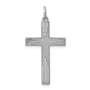 Sterling Silver Rhodium-plated Laser Designed Cross Pendant - QX-7AA882B2-4242