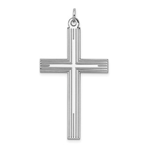 Sterling Silver Rhodium-plated Laser Designed Cross Pendant - QX-82FEFD3C-3242