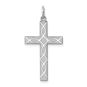 Sterling Silver Rhodium-plated Laser Designed Cross Pendant - QX-B786E270-9782