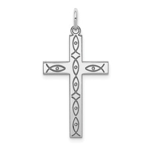 Sterling Silver Rhodium-plated Laser Designed Cross Pendant - QX-DF5A1877-4546