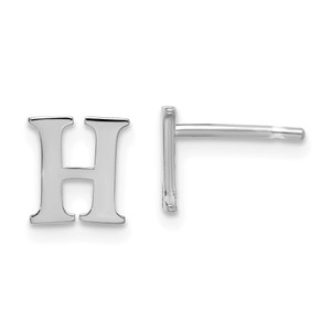 Sterling Silver Rhodium-plated Letter H Initial Post Earrings