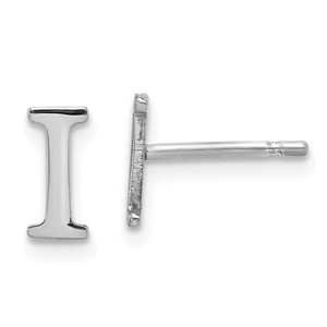 Sterling Silver Rhodium-plated Letter I Initial Post Earrings
