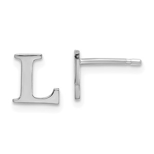 Sterling Silver Rhodium-plated Letter L Initial Post Earrings
