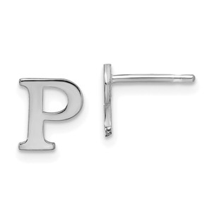 Sterling Silver Rhodium-plated Letter P Initial Post Earrings