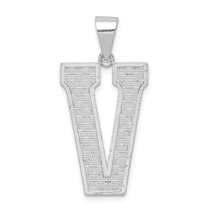 Sterling Silver Rhodium-plated Letter V Initial Pendant - QC-577D6118-5451