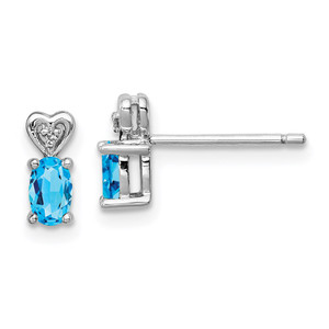 Sterling Silver Rhodium-plated Light Swiss Blue Topaz & Diam. Earrings - QB-87467410-1166