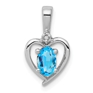 Sterling Silver Rhodium-plated Light Swiss Blue Topaz & Diam. Pendant - QB-36806F4D-4026