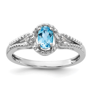 Sterling Silver Rhodium-plated Light Swiss Blue Topaz & Diam. Ring - QB-7A2F6934-9813