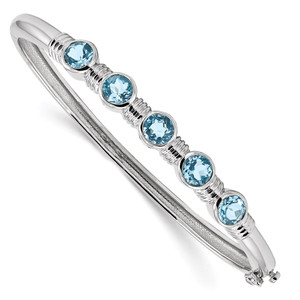 Sterling Silver Rhodium-plated Light Swiss Blue Topaz Hinged Bangle - QX-76DADECB-7832