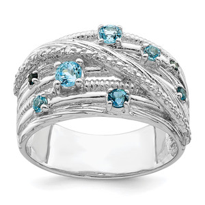 Sterling Silver Rhodium-plated London Blue Topaz and Diamond Ring - QR-9FDCF807-6622