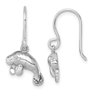 Sterling Silver Rhodium-Plated Manatee Dangle Earrings