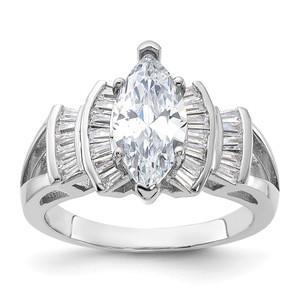 Sterling Silver Rhodium-plated Marquise Shape Center CZ Ring - QR-0808F06A-4303