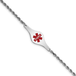 Sterling Silver Rhodium-plated Medical ID Rope Link Bracelet - XS-50596EB1-3811