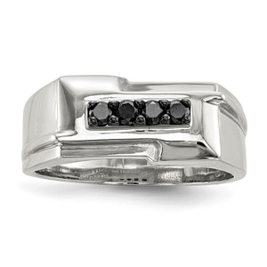Sterling Silver Rhodium-plated Mens Black Diamond Polished Ring - QR-FA1D6025-2862