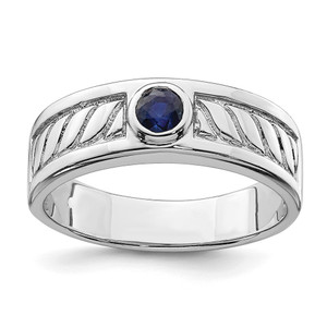 Sterling Silver Rhodium-plated Men's Blue Sapphire Ring - QR-D6B837B8-2142