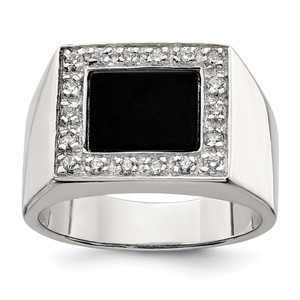 Sterling Silver Rhodium-plated Men's CZ & Onyx Ring - QR-13F312AA-1573