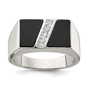 Sterling Silver Rhodium-plated Men's CZ and Onyx Ring - QR-84CA61A1-6847