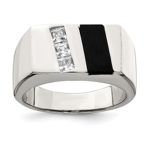 Sterling Silver Rhodium-plated Men's CZ and Onyx Ring - QR-89672436-5997
