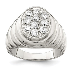 Sterling Silver Rhodium-plated Men's CZ Cluster Ring - QR-1F678B27-6543
