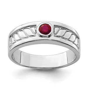 Sterling Silver Rhodium-plated Men's Ruby Ring - QR-D4F8E756-7196
