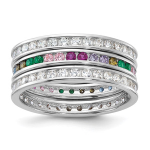 Sterling Silver Rhodium-plated Multi Color CZ 3 Band Set - QR-5F5CC47B-8037