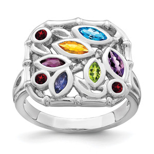 Sterling Silver Rhodium-plated Multi Gemstone Ring - QR-50CDB796-4298