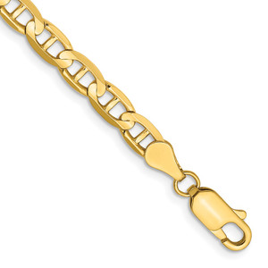 14K 7 inch 4.5mm Concave Anchor with Lobster Clasp Bracelet