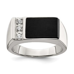 Sterling Silver Rhodium-plated Onyx & CZ Ring - QR-4043FB29-2208