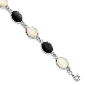 Sterling Silver Rhodium-plated Onyx and Mother of Pearl Bracelet - QG-17582D9E-1589