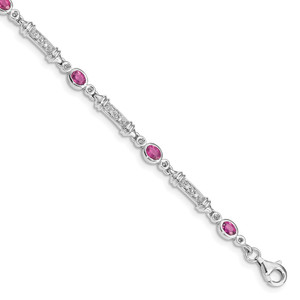 Sterling Silver Rhodium-plated Pink Tourmaline and Diamond Bracelet - QX-6E0FA1E6-2783