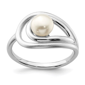 Sterling Silver Rhodium-plated Polished & Brushed (6-7mm) FWC Pearl Ring - QR-A0FC7B2F-3354